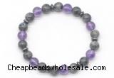 CGB8105 8mm black labradorite, amethyst & hematite power beads bracelet