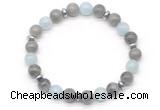 CGB8108 8mm labradorite, aquamarine & hematite power beads bracelet