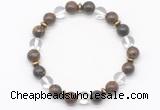 CGB8118 8mm bronzite, white crystal & hematite power beads bracelet