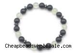 CGB8119 8mm black obsidian, prehnite & hematite power beads bracelet