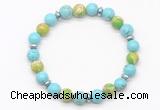 CGB8125 8mm blue howlite, blue sea sediment jasper & hematite power beads bracelet