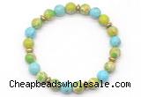 CGB8126 8mm blue sea sediment jasper, blue howlite & hematite power beads bracelet