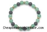 CGB8131 8mm green aventurine, black lava & hematite power beads bracelet