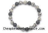 CGB8134 8mm dalmatian jasper, black lava & hematite power beads bracelet