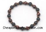 CGB8136 8mm red tiger eye, black lava & hematite power beads bracelet