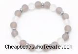 CGB8141 8mm matte grey agate, white crystal & hematite power beads bracelet