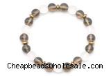 CGB8142 8mm smoky quartz, matte white crystal & hematite power beads bracelet