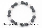 CGB8144 8mm matte black agate, white crystal & hematite power beads bracelet