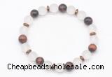 CGB8145 8mm matte white crystal, red tiger eye & hematite power beads bracelet