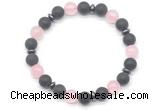 CGB8146 8mm matte black agate, rose quartz & hematite power beads bracelet