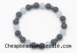 CGB8147 8mm matte black agate, aquamarine & hematite power beads bracelet