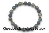 CGB8150 8mm moss agate, matte black agate & hematite power beads bracelet