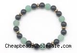 CGB8151 8mm black agate, matte green aventurine & hematite power beads bracelet