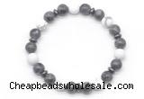 CGB8153 8mm black labradorite, matte white howlite & hematite power beads bracelet