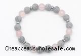 CGB8156 8mm matte grey picture jasper, rose quartz & hematite power beads bracelet