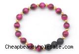 CGB8167 8mm red tiger eye & black lava beaded stretchy bracelets