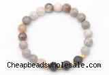 CGB8173 8mm bamboo leaf agate & black lava beaded stretchy bracelets