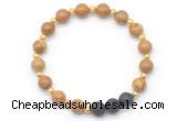 CGB8174 8mm wooden jasper & black lava beaded stretchy bracelets