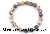 CGB8175 8mm brown zebra jasper & black lava beaded stretchy bracelets