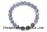 CGB8179 8mm blue spot stone & black lava beaded stretchy bracelets