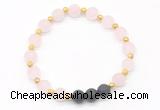 CGB8182 8mm matte rose quartz & black lava beaded stretchy bracelets