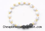 CGB8185 8mm matte white howlite & black lava beaded stretchy bracelets