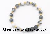 CGB8195 8mm matte black white jasper & black lava beaded stretchy bracelets