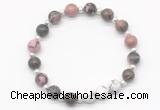 CGB8221 8mm rhodonite & white howlite beaded stretchy bracelets