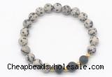 CGB8236 8mm dalmatian jasper & matte black agate beaded stretchy bracelets