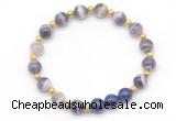 CGB8250 8mm dogtooth amethyst & lapis lazuli beaded stretchy bracelets