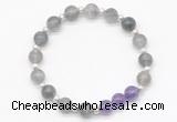 CGB8252 8mm cloudy quartz & amethyst beaded stretchy bracelets