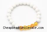 CGB8271 8mm white lava & synthetic amber beaded mala stretchy bracelets