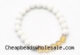 CGB8272 8mm white lava & citrine beaded mala stretchy bracelets