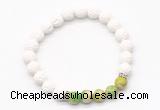 CGB8274 8mm white lava & green sea sediment jasper beaded mala stretchy bracelets