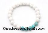 CGB8277 8mm white lava & blue sea sediment jasper beaded mala stretchy bracelets