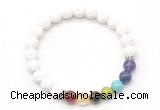 CGB8280 8mm white lava 7 chakra beaded mala stretchy bracelets