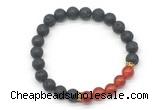 CGB8283 8mm black lava & red agate beaded mala stretchy bracelets