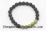 CGB8287 8mm black lava & green sea sediment jasper beaded mala stretchy bracelets