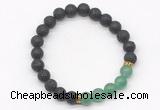 CGB8288 8mm black lava & green aventurine beaded mala stretchy bracelets