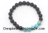 CGB8289 8mm black lava & blue howlite beaded mala stretchy bracelets