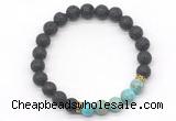 CGB8290 8mm black lava & blue sea sediment jasper beaded mala stretchy bracelets