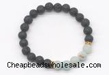 CGB8293 8mm black lava & matte amazonite beaded mala stretchy bracelets