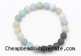 CGB8295 8mm matte amazonite & black lava beaded mala stretchy bracelets