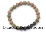 CGB8296 8mm matte unakite & black lava beaded mala stretchy bracelets