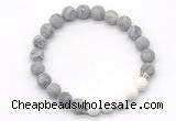 CGB8299 8mm matte grey picture jasper & white lava beaded mala stretchy bracelets