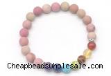 CGB8307 8mm matte pink wooden jasper 7 chakra beaded mala stretchy bracelets