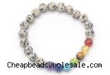 CGB8309 8mm matte dalmatian jasper 7 chakra beaded mala stretchy bracelets