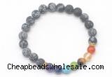 CGB8312 8mm matte snowflake obsidian 7 chakra beaded mala stretchy bracelets