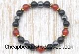 CGB8341 8mm red agate, black onyx & hematite energy bracelet