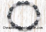 CGB8343 8mm grey banded agate, black onyx & hematite energy bracelet